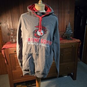 Champion Gray Hoodie with Red Marine Corps Design 80% Cotton 20% Poly